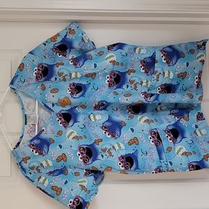Scrub top cookie monster size xl blue 65% polyester 35% cotton